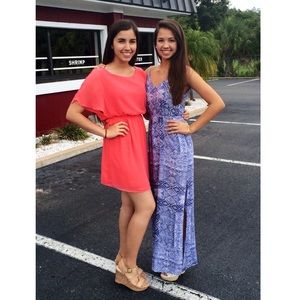 Maxi side slit tribal print blue dress